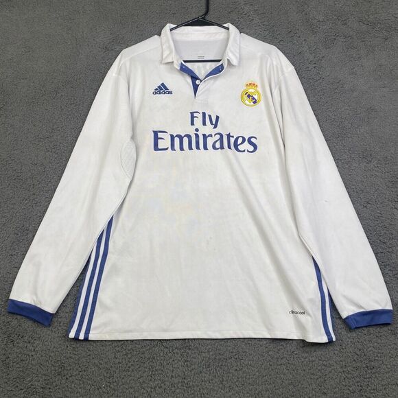 Adidas Real Madrid Mens 2016 White Home Jersey Long Sleeve SEE - Picture 1 of 14
